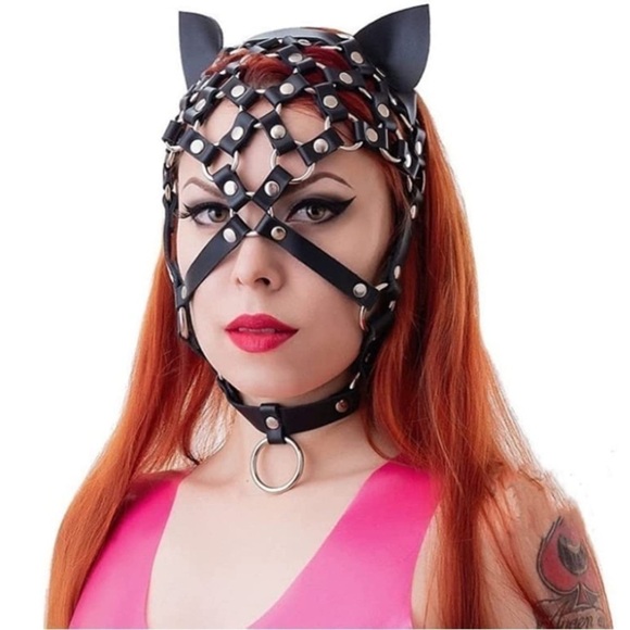 🆕 Black Leather Fetish Masquerade Face Mask Slave Bondage BDSM Costume Cosplay - Picture 1 of 5